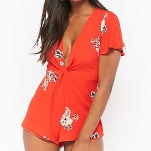Woven Crepe Plunging Floral Romper